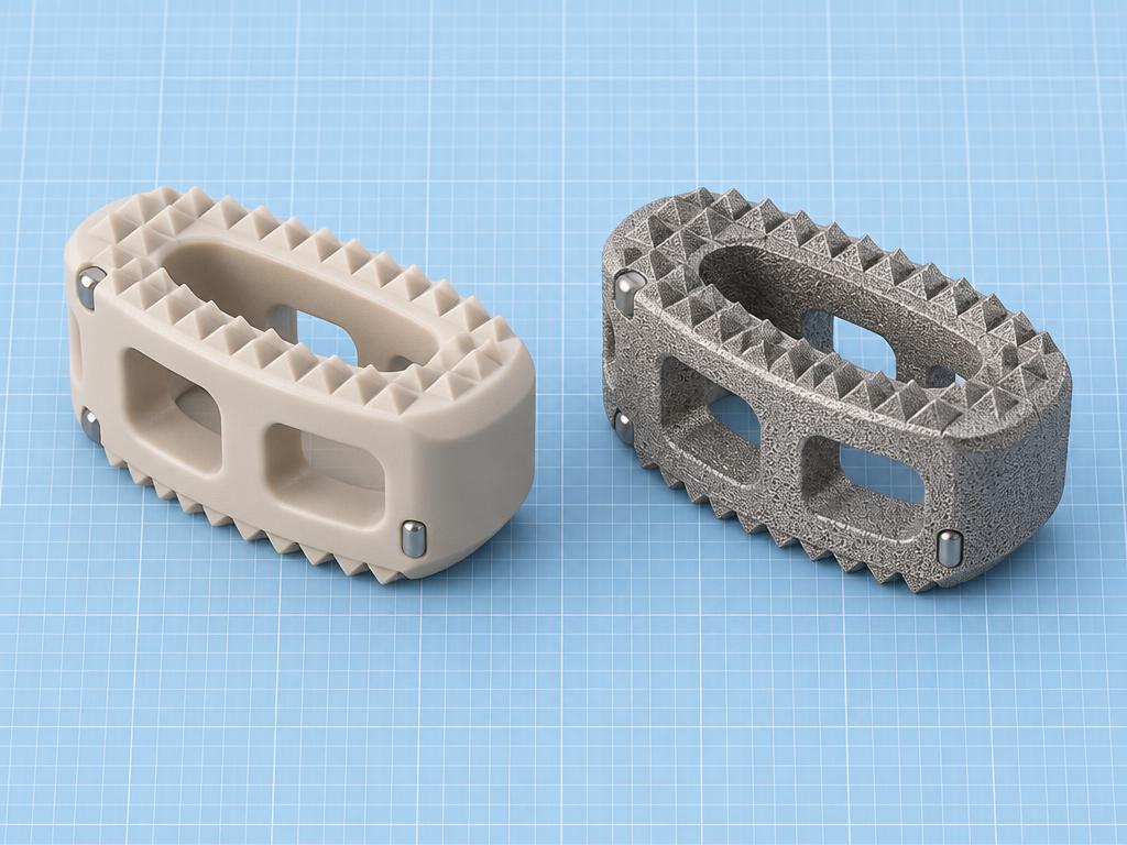 ALIF Cage: orthopaedic implant on a light-blue graph-paper background