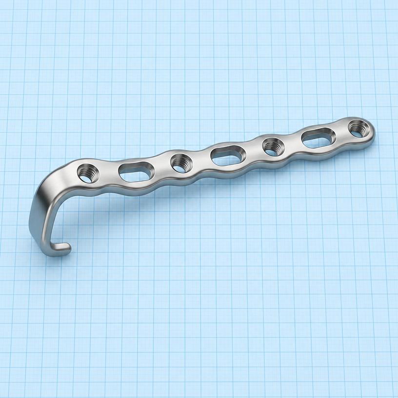 Hook Plate: orthopaedic implant on a light-blue graph-paper background